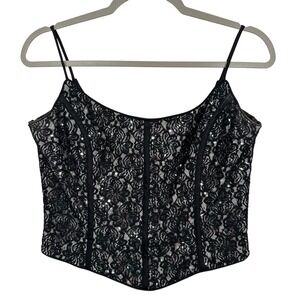 Jessica McClintock Gunne Sax Black Lace Sequin Corset Top Strappy Evening Glam